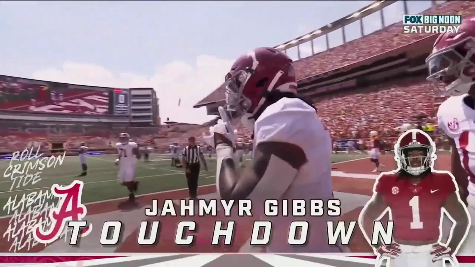Bryce Young's pass finds Jahmyr Gibbs to put Alabama back in front.